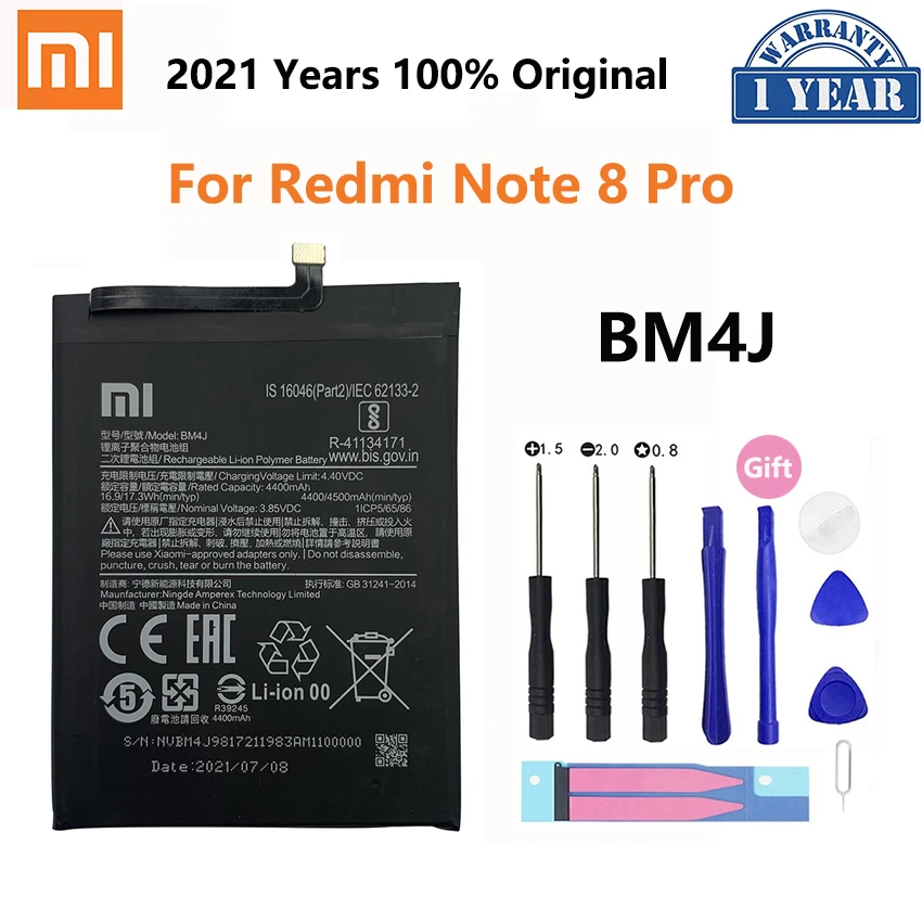 

100% Orginal Xiao mi BM4J 4500mAh Battery For Xiaomi Redmi Note 8 Pro High Quality Phone Replacement Batteries