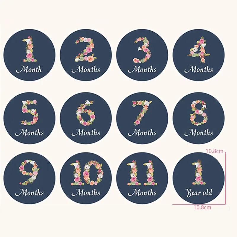 12 шт./компл. милый новорожденный памятный ежемесячный цветочный цифровой стикер