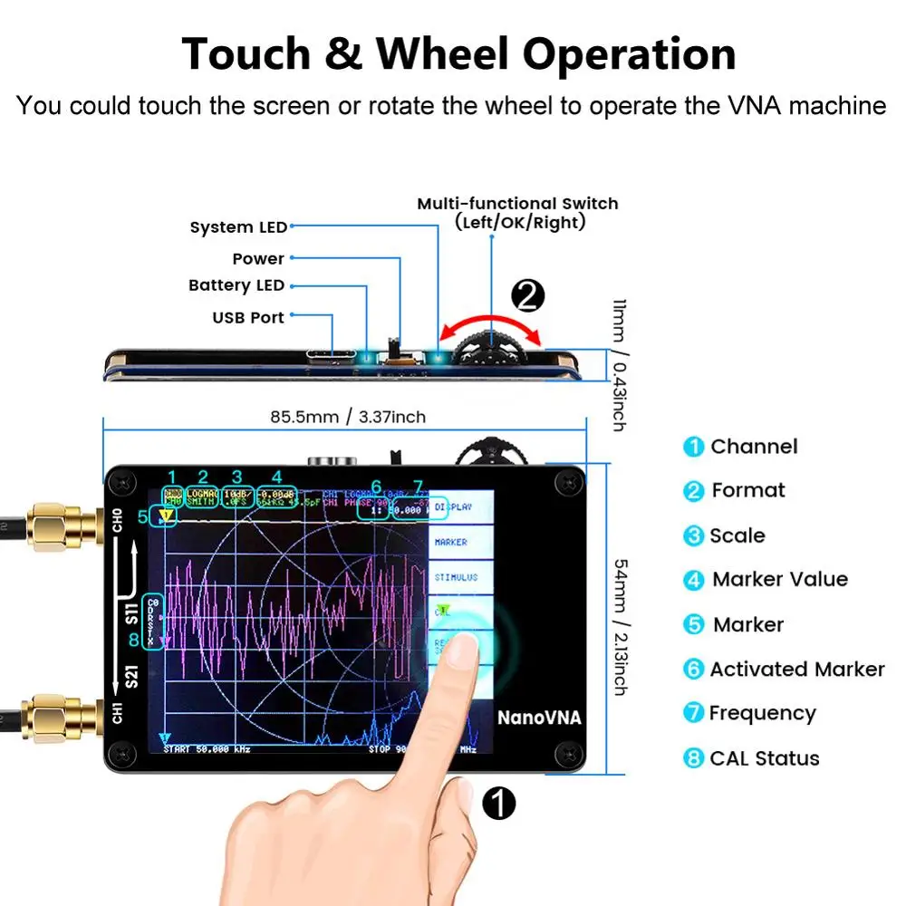 Комплект векторного анализатора сети NanoVNA с ЖК-дисплеем 2 8 дюйма MF HF VHF UHF 50 кГц-900