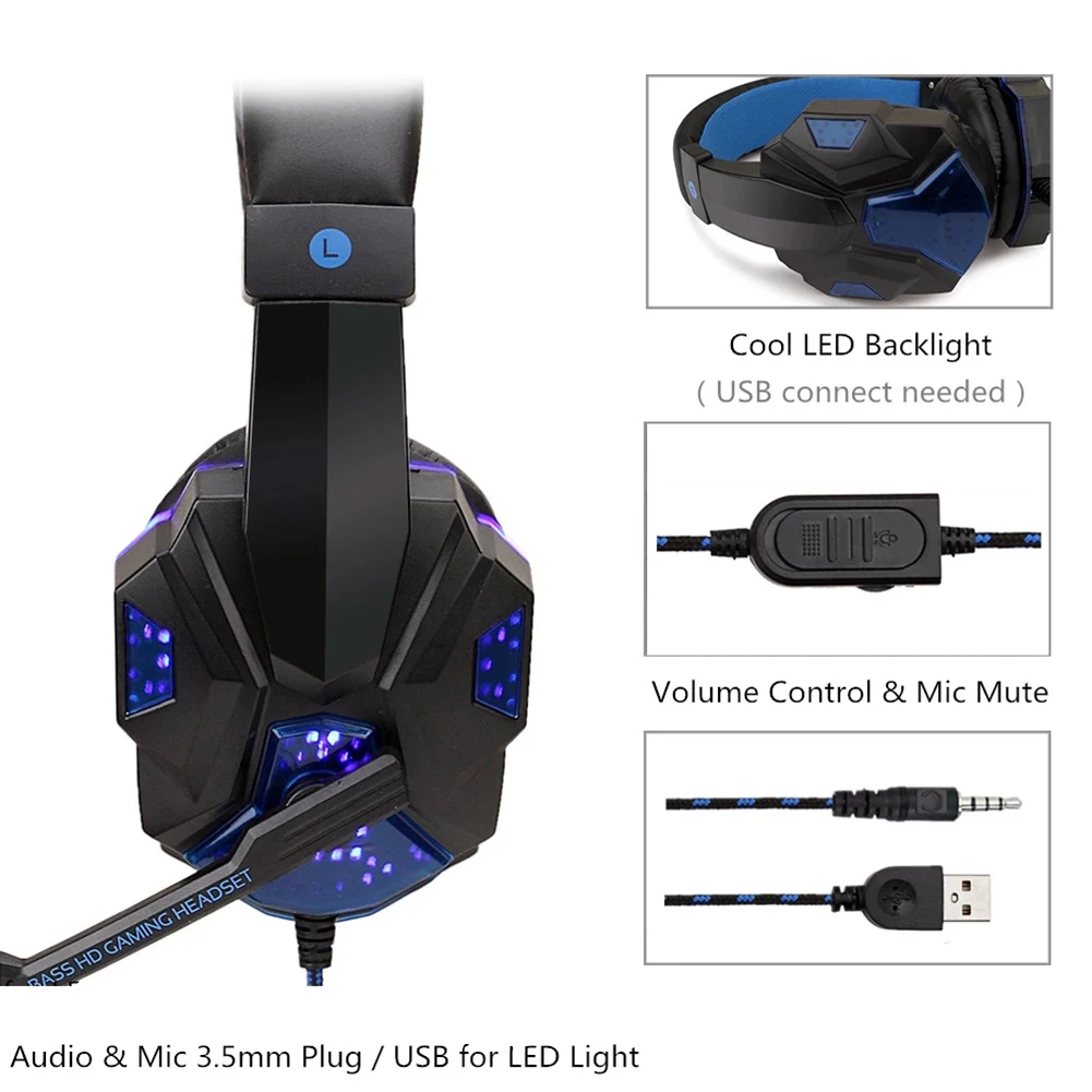 

Professional Led Light Gamer Headset For Computer PS4 PS5 Fifa 21 Gaming Headphones Bass Stereo PC Wired Headset With Mic Gifts