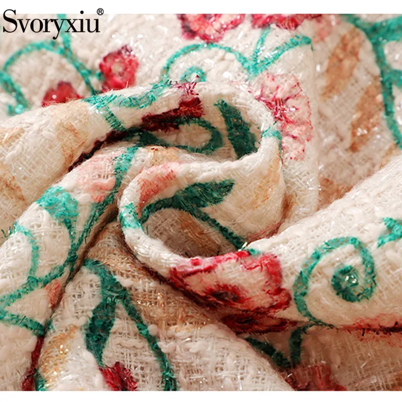 

Svoryxiu 2020 Runway Autumn Winter luxury Dress Women's Manual Beaded Lace Embroidery Patchwork Tweed Flower Print Dress