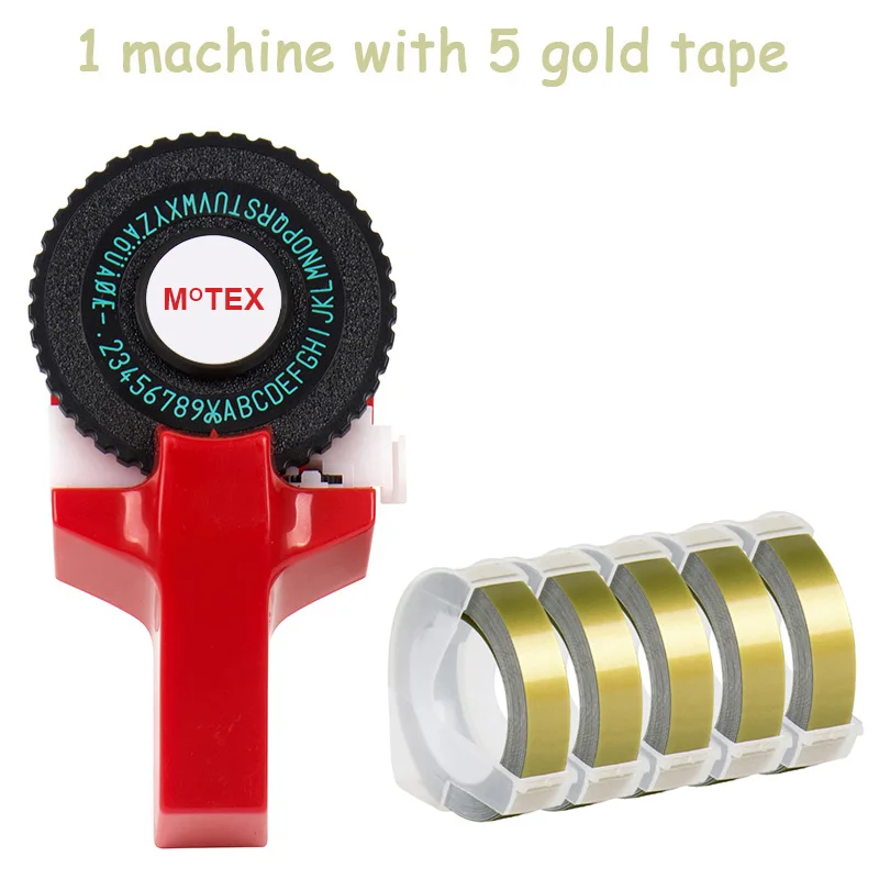 Красный цвет MoTex E101 принтер мини DIY Ручная Совместимость для dymo 3D тиснение ручная лента ручная машинка надпись машина - Цвет: machine add 5 gold