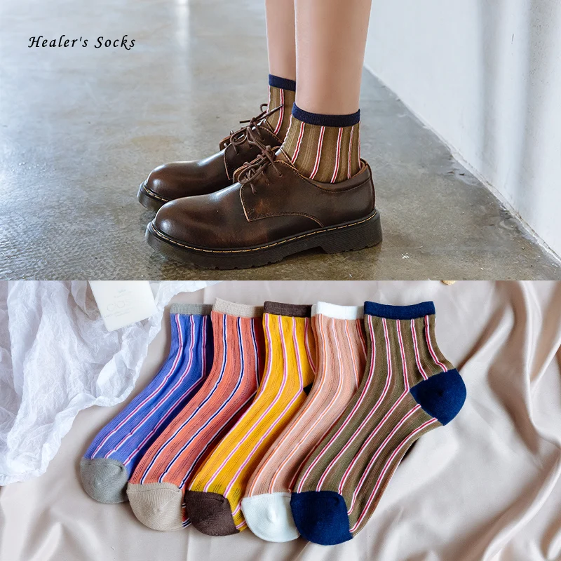 

Fashion women socks cotton color Striped funny Harajuku city happy cute Women Sandals Socks soft College style girl short socks
