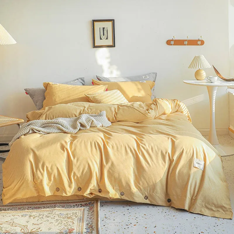 

100%Cotton Ultra Soft and Breathable Bedding Duvet Cover Set with Button Brief Easy Care 4Pcs Twin Queen King size Bed Sheet set
