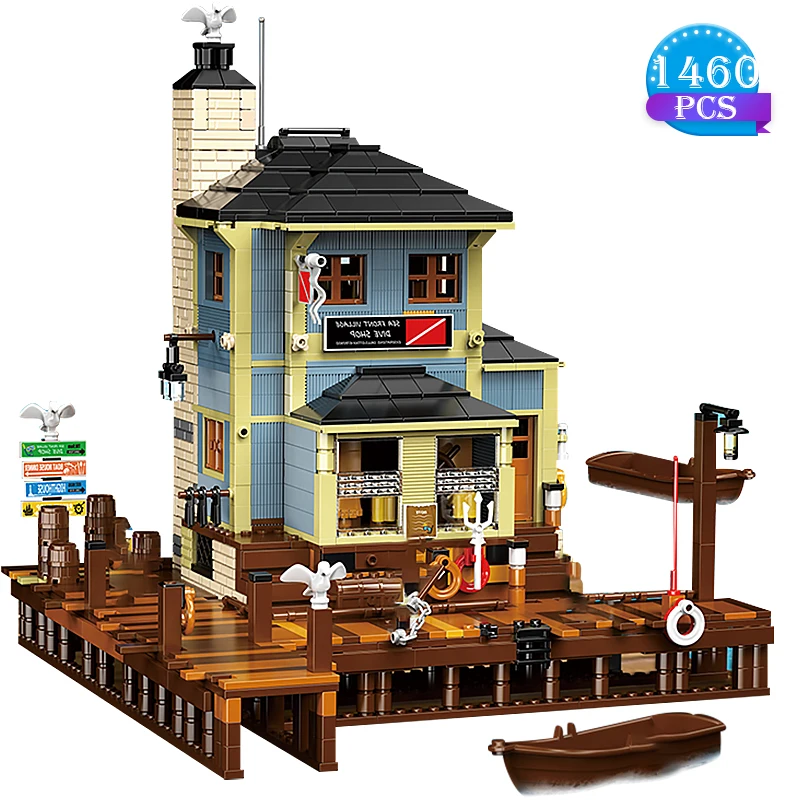 

Ideas Pier Fisherman Diving Shop Building Block Model Diy Brick Children's Educational Toys Adult Birthday Gifts