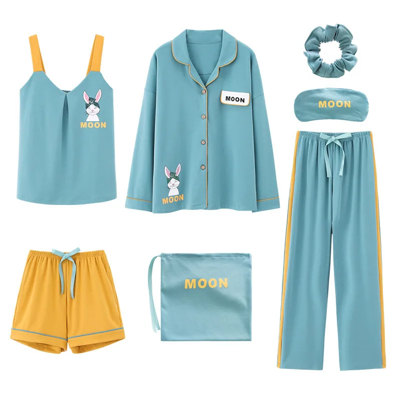 SP & CITY 5 шт. свежий синий пижамный комплект с мультяшным кроликом для женщин