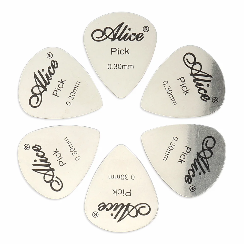 

6Pcs Guitar Picks Metal 0.3mm Thin Durable Silver Color Professional For Bass Ukelele Guitar Picks