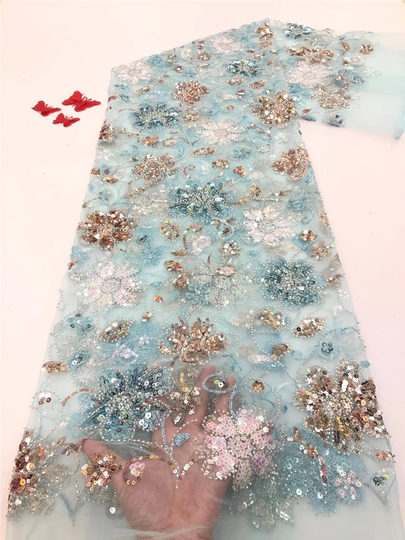 

African Lace Fabric 2020 High Quality Sequins Lace Nigerian Sequence Lace Fabrics Sewing French Tulle Lace Fabric NI4422-4