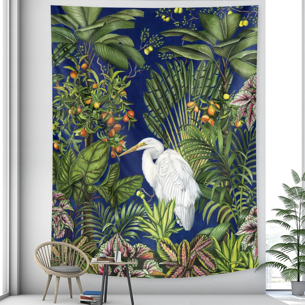 Красивый тропический настенный гобелен с рисунком пальмовых листьев и цветов