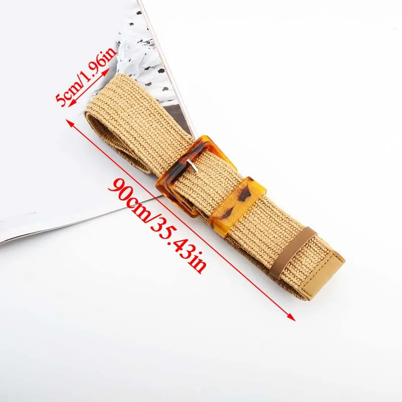 

New Bohemian Braided Belt Elastic waist Belt Summer Female Belts Square Acrylic Buckle Wide Belts For Women Dress Waistband