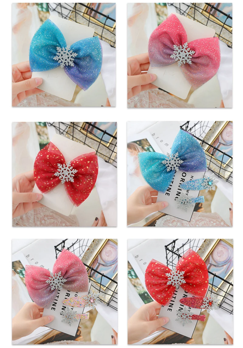 1/3 шт. заколки для волос принцессы детские с бантиком и снежинками милые цветные
