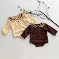 2021 autumn newborn baby clothing infant girls solid bodysuit long sleeve cotton peter pan collar one piece jumpsuit for 0 2y