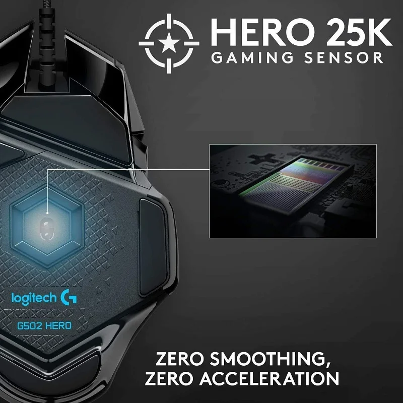 Logitech G502 Hero высокопроизводительная игровая мышь Engine 16000DPI RGB Glare программируемая