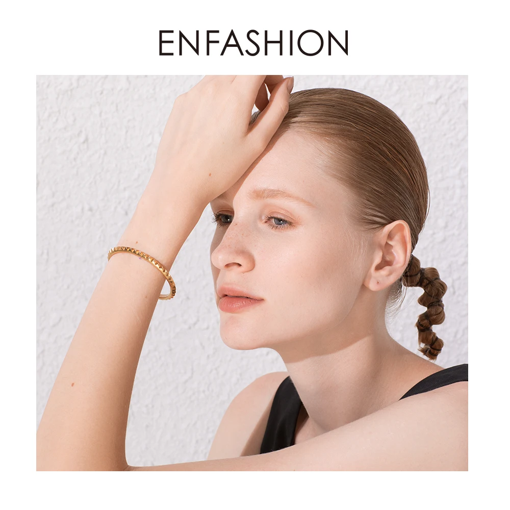 ENFASHION Панк Пирамида Браслет-манжета золотого цвета из нержавеющей стали браслеты с шипами браслеты для женщин модные ювелирные изделия подарки B192038