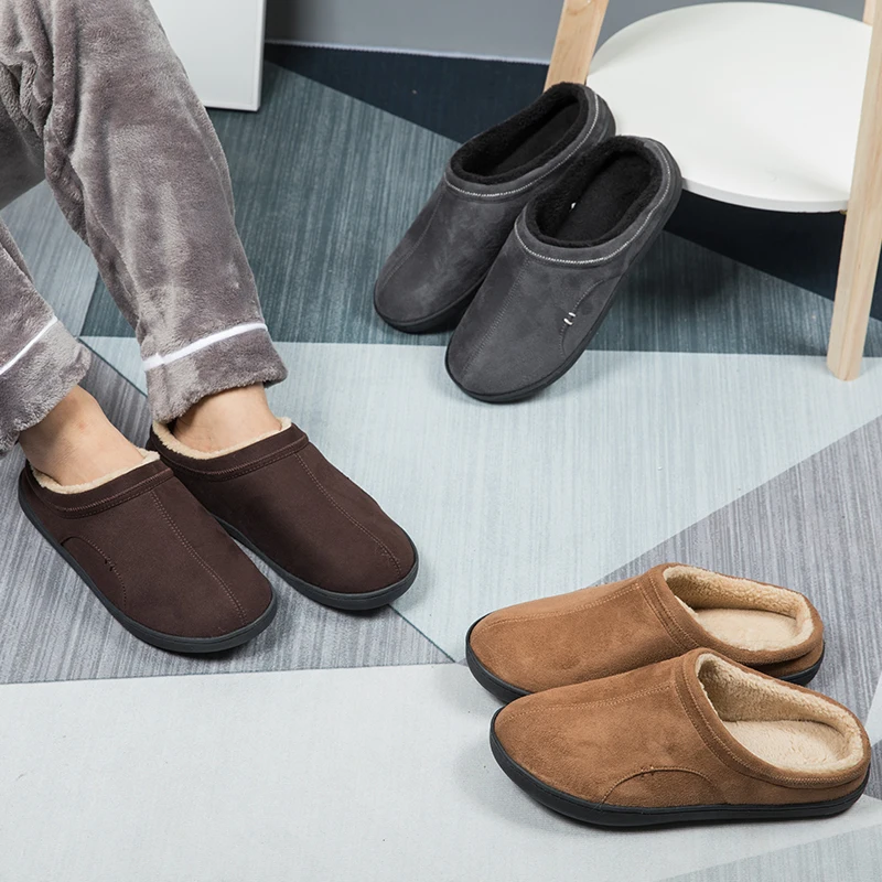 

Men's Slippers Home Antiskid Sewing Suede Winter Slippers Indoor Slip-on Shoes Men Plush Cozy Unisex House Slipper Big Size