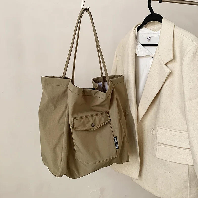 

Simple and Versatile Shopping Bag, Large Capacity, Lazy Style, Shoulder Bag, Literary Canvas Bag, Female Big Bag
