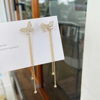 women butterfly tassel stud earings crystal earrings female long temperament butterfly earrings