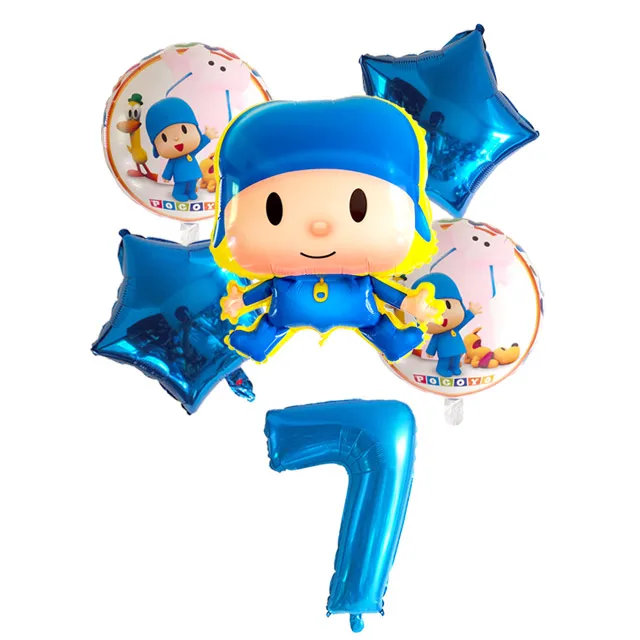 6 шт./партия Pocoyo номер фольги Воздушные шары набор детский душ День Рождения Вечеринка крестины Декор поставки детские игрушечные фигурки из мультфильма globos - Цвет: Красный