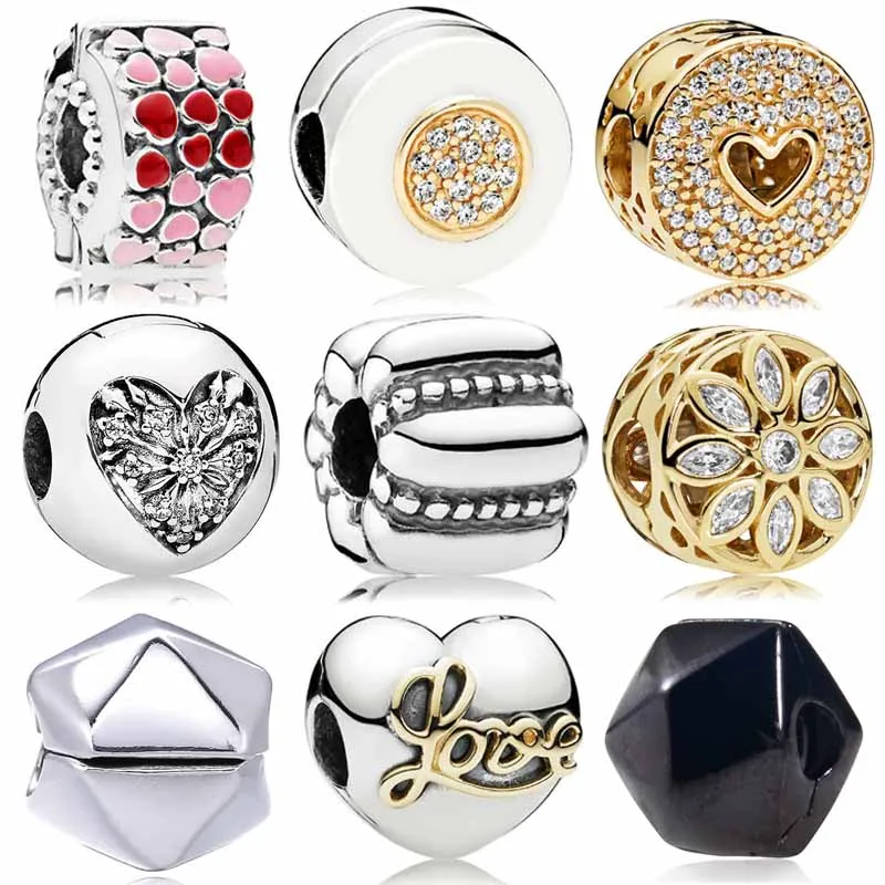

DIY Charms Two-tone Signature Burst Of Love Heart Of Winter Clip 925 Sterling Silver Bead Fit Fashion Bracelet Jewelry