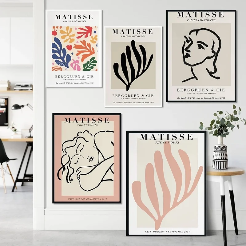 

Henri Matisse Abstract Painting Minimalist Illustration Wall Art Canvas Prints Vintage Poster Beige Wall Picture for Living Room