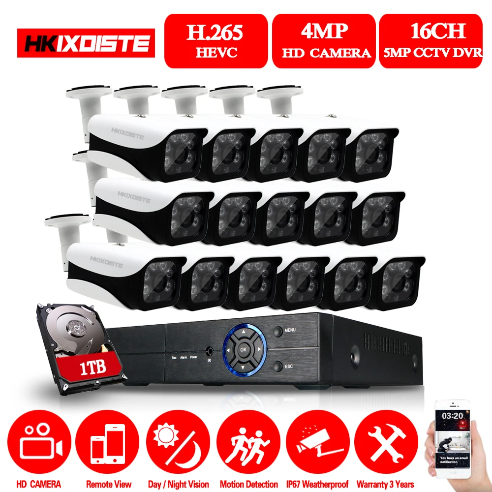 16CH 4MP Full HD CCTV система 1080P HDMI DVR 16 шт. пули для наружного использования дома камеры