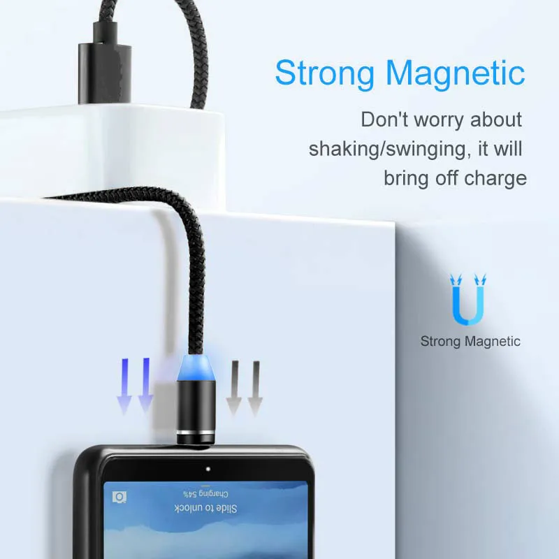 Магнитный USB кабель 1 м 2 4 А Micro Type C со светодиодной подсветкой магнитная лента