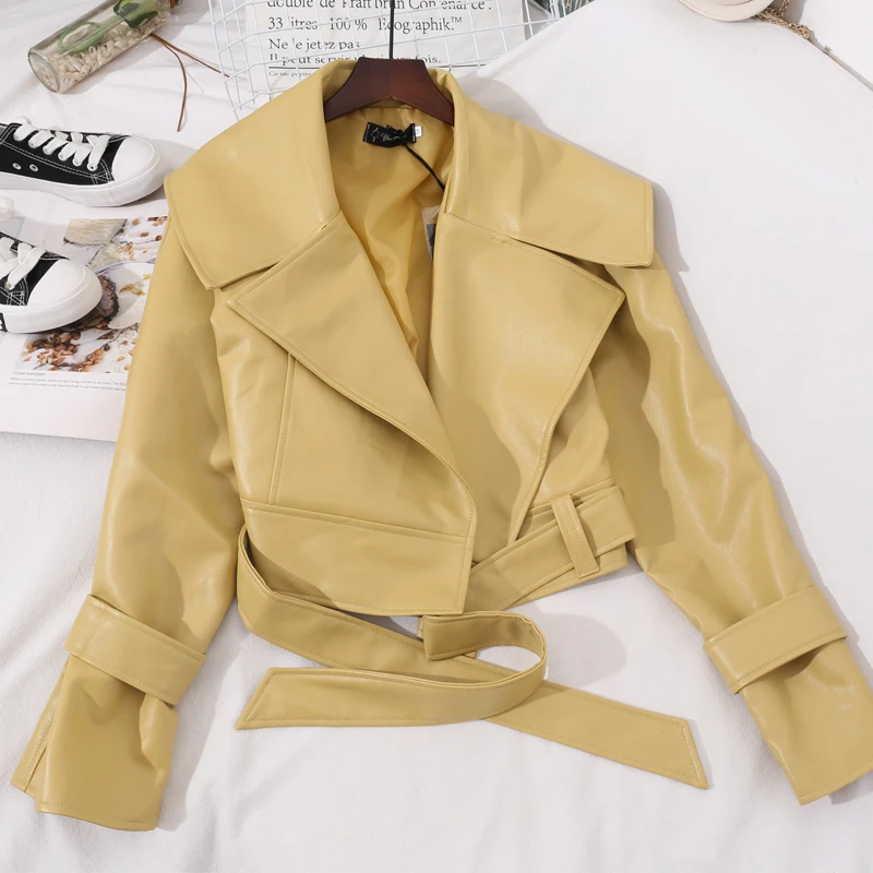 

Autumn winter new fashion short leather jacket women lapel BF motorcycle pu coat