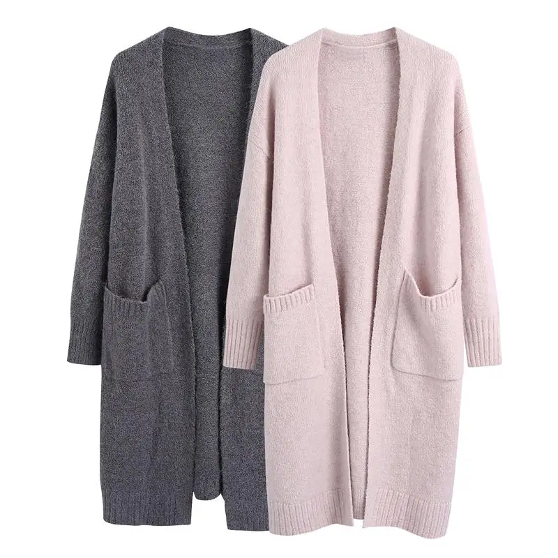 

MESTTRAF Women 2021 Fashion With Pockets Long Open Knit Cardigan Sweater Vintage Long Sleeve Loose Female Outerwear Streetwear