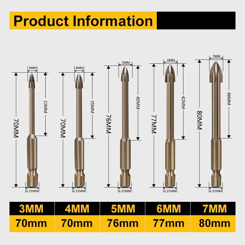 5pcs/set Efficient Universal Drilling Tool Cemented Carbide Drill Bit Ceramic Brick Wall Hole Opening Power Tools Accessories images - 6