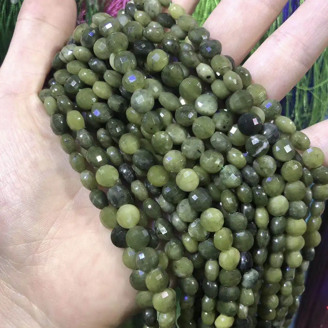 

Natural Stone Canadian Jades Beaded Faceted Round shape Loose Spacer Beads For Jewelry Making DIY Necklace Bracelet Accessories