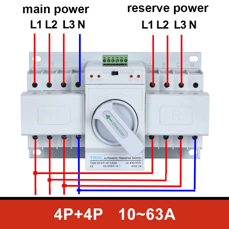 Автоматический выключатель Mini ATS Dual Power MCB 2P + 4P Ручное переключение