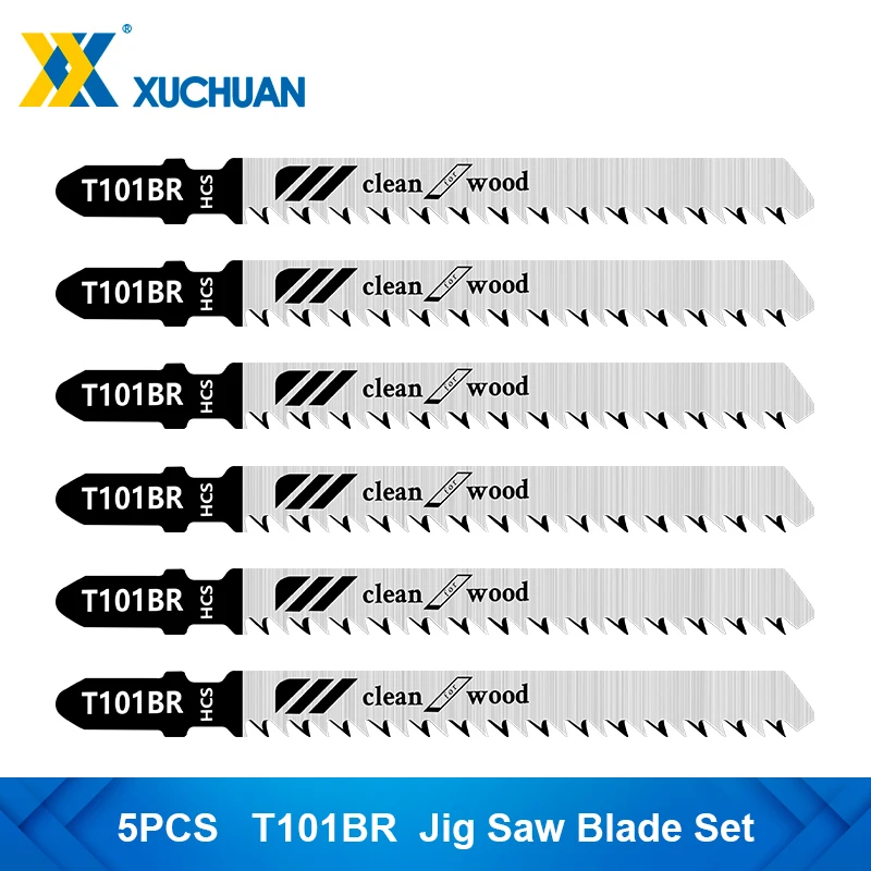 Jig Saw Blade 5pcs T101BR Jigsaw Blades Set T Shank Wood Assorted Saw Blades for Woodworking Cutting Tool