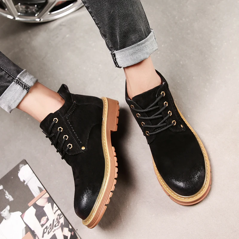 Ботинки мужские из коровьей замши повседневные Модные полусапожки удобная