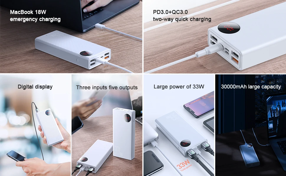 Baseus Quick Charge 3,0 30000 мАч Внешний аккумулятор Тип C PD 30000 мАч Внешний аккумулятор портативное зарядное устройство для iPhone Xiaomi Mi