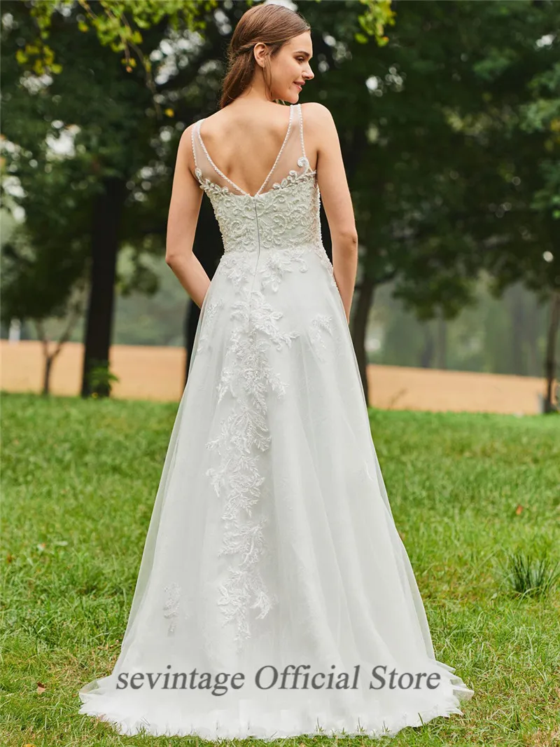 Sevintage Пляжное длинное свадебное платье robe mariage femme 2020 v образный вырез на бретелях