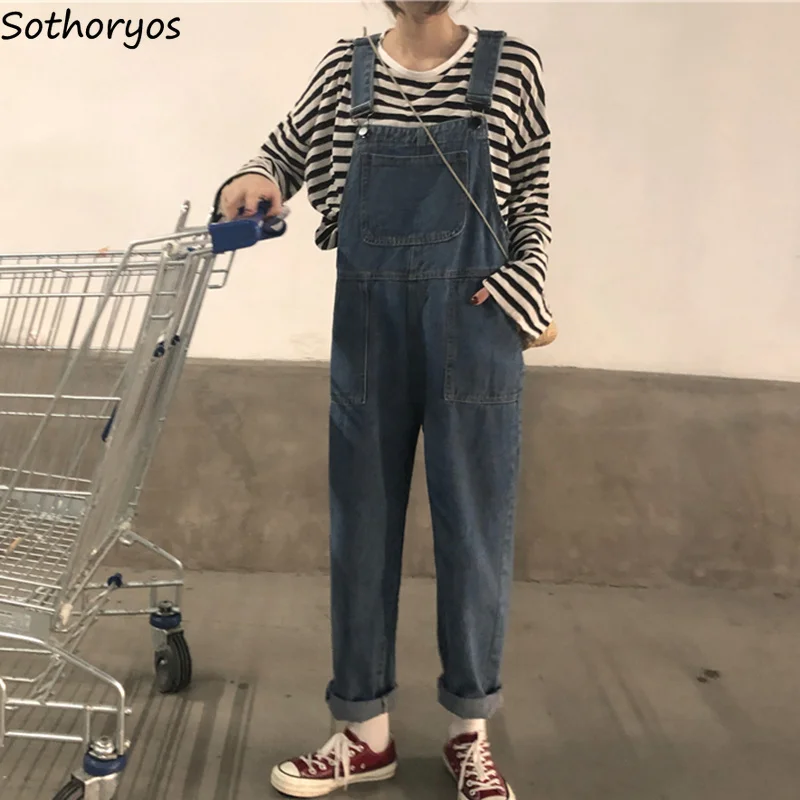 Комбинезоны женские прямые с карманами повседневные универсальные простые