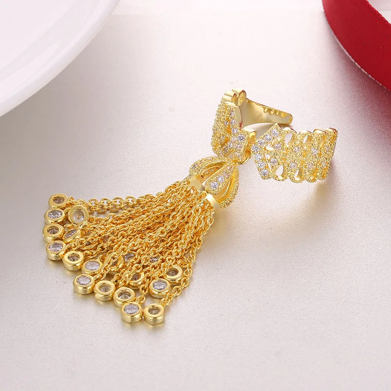 Yellow Gold LXOEN Роскошные вечерние кольца с кисточками от известного бренда для женщин, инкрустация кубическим цирконием, регулируемое кольцо с короной от известного бренда, модное кольцо - Цвет основного камня: Yellow Gold