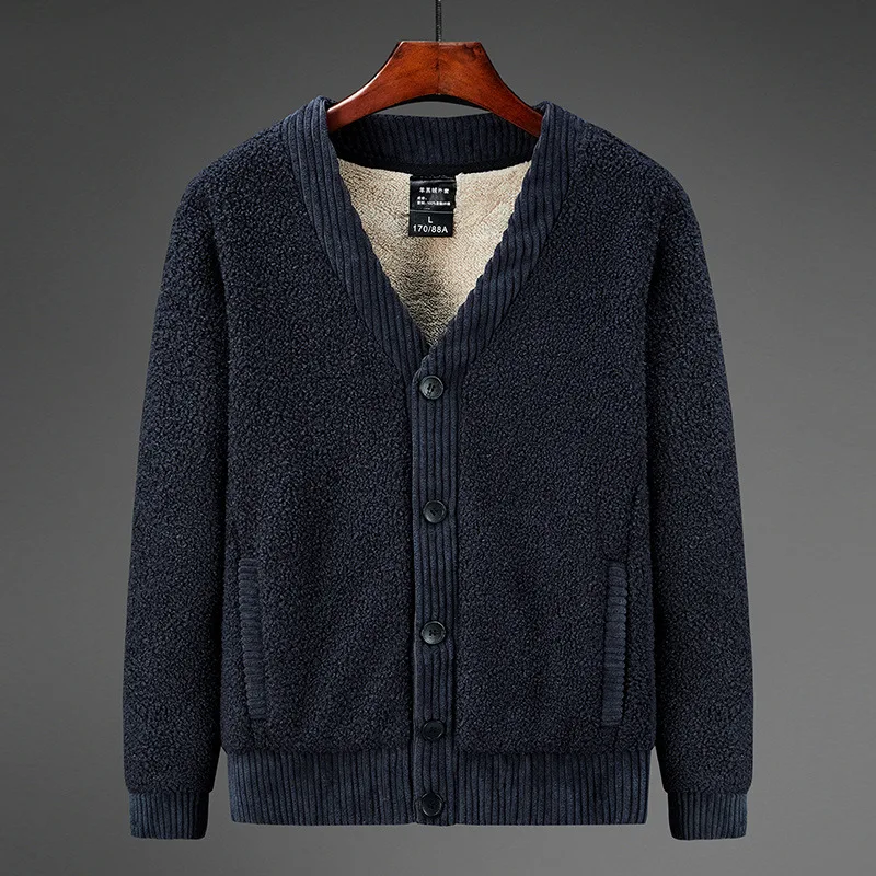 

iSurvivor Lamb Velvet Jacket Men's Light Luxury V-Neck Jacket 2021 New Trend Casual Loose Winter Clothes