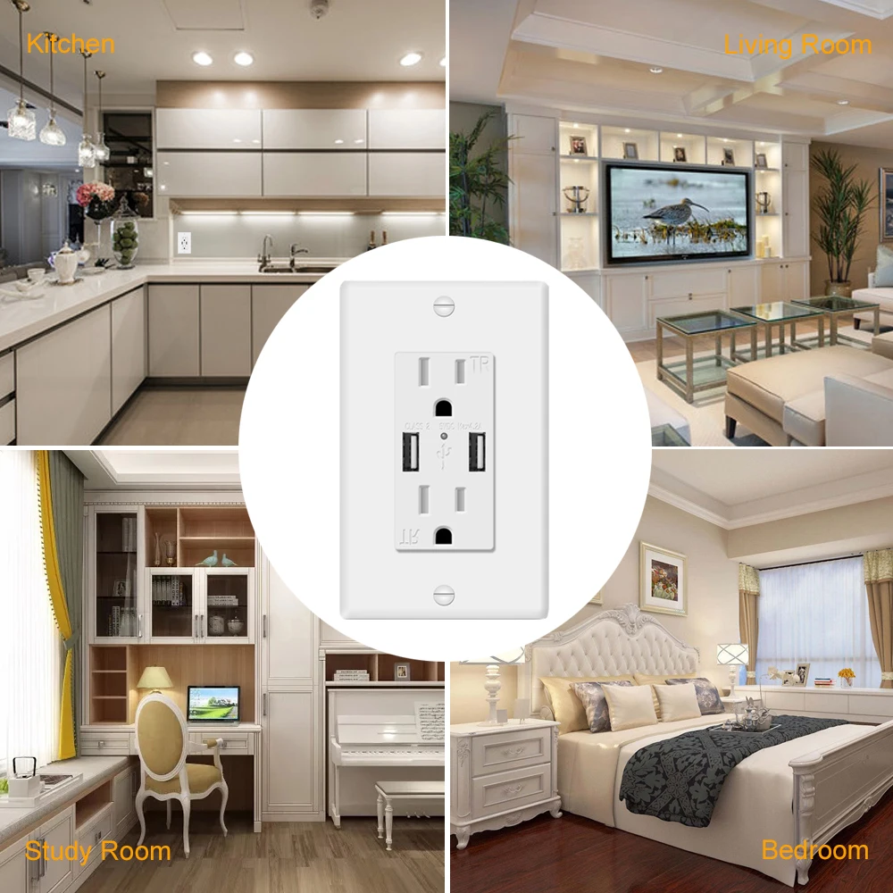 

4.2A USB Outlet USA 15A 110V 60Hz USB Charger Duplex Tamper-Resistant Receptacles with LED Indicator