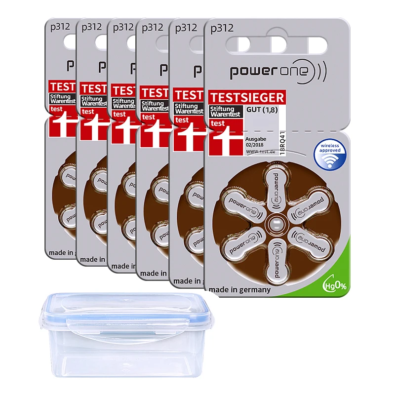 

60x Powerone Hearing Aid batteries 312 a312 P312 PR41 Germany 1.45V High Power Zinc Air Battery for ITC Hearing Aids Amplifiers