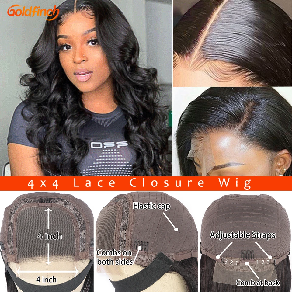 30 дюймов Свободная объемная волна парик кружева закрытие 4x4 свободная BodyWave