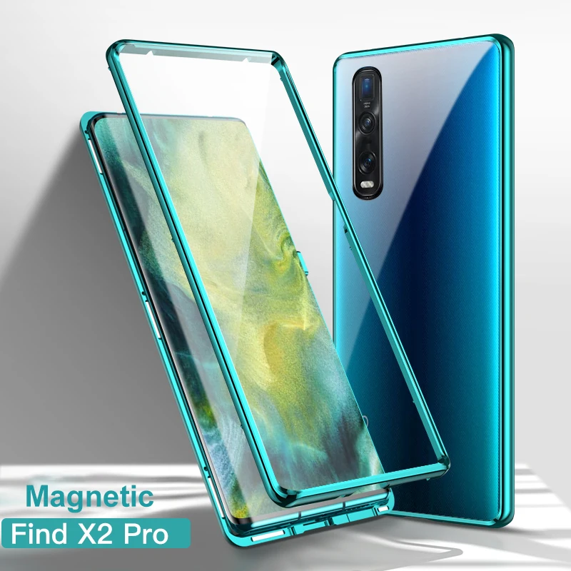 

Magnetic Metal Case for OPPO Find X2 Pro Cases Realme X2 Pro X50 Double Tempered Glass Coque Reno 2 3 Pro 5G XT K5 Ace Case Euti