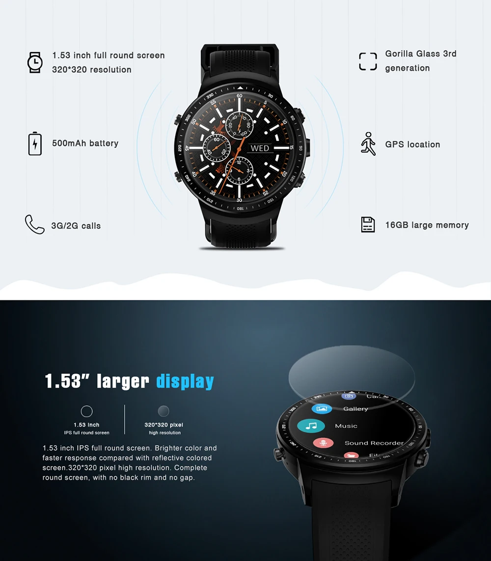 Смарт-часы Zeblaze Thor PRO 3G с GPS Wi-Fi четырехъядерный процессор MTK6580 1 ГБ/16 ГБ Bluetooth