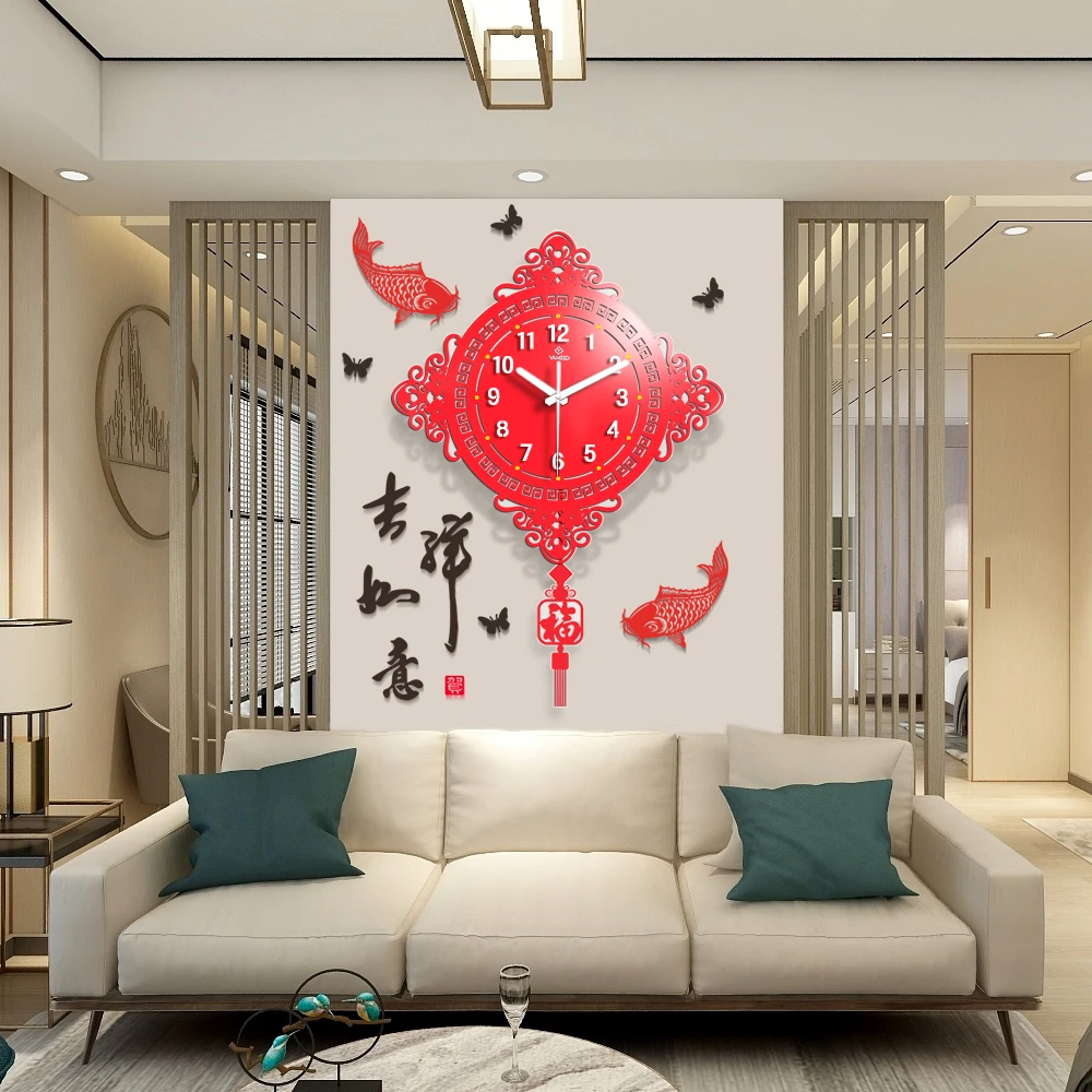 Новый китайский Стиль настенные часы для гостиной креативные ультра тихий арт