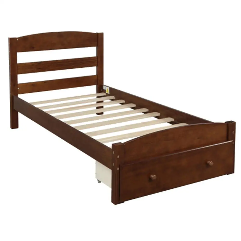 

Walnut Platform Double-bed Frame With Storage Drawers Plank Support With Built Slat