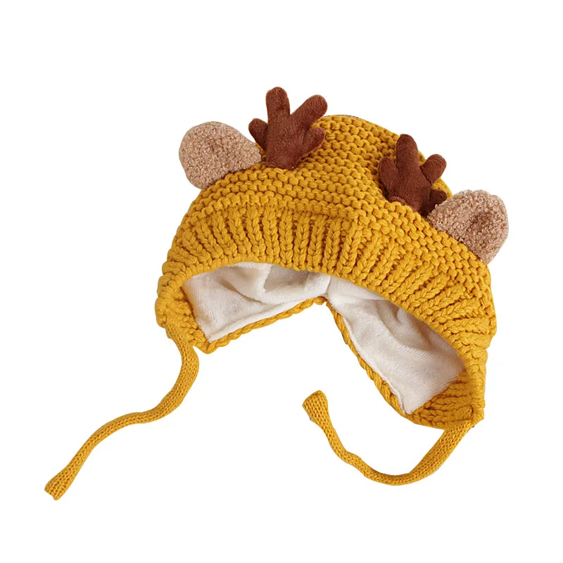 

Cute Cartoon Antlers Baby Hat Winter Knitted Warm Infant Boy Girl Cap Ear Protection Hats Kids Children Beanie Caps bonnet 2020