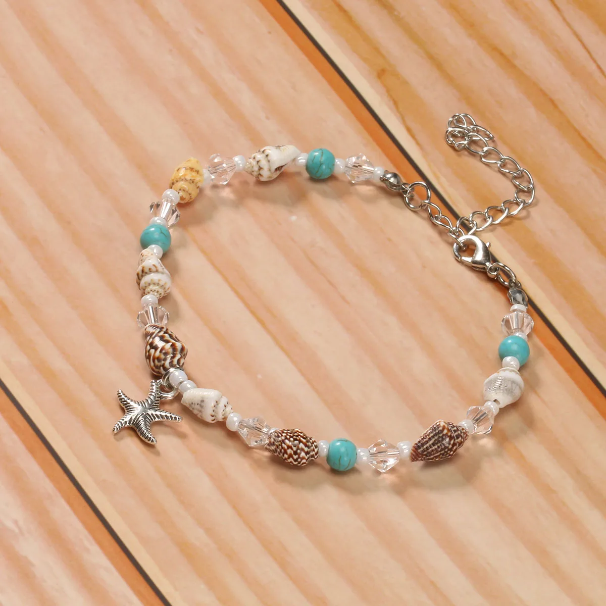 Цепочка на ногу из цинкового сплава с подвеской в виде морской улитки и звезды