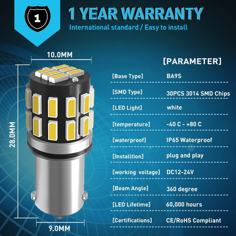2 шт. автомобисветильник светодиодные лампы BA9S T4W 3014 30SMD 12 В 24 | Автомобили и