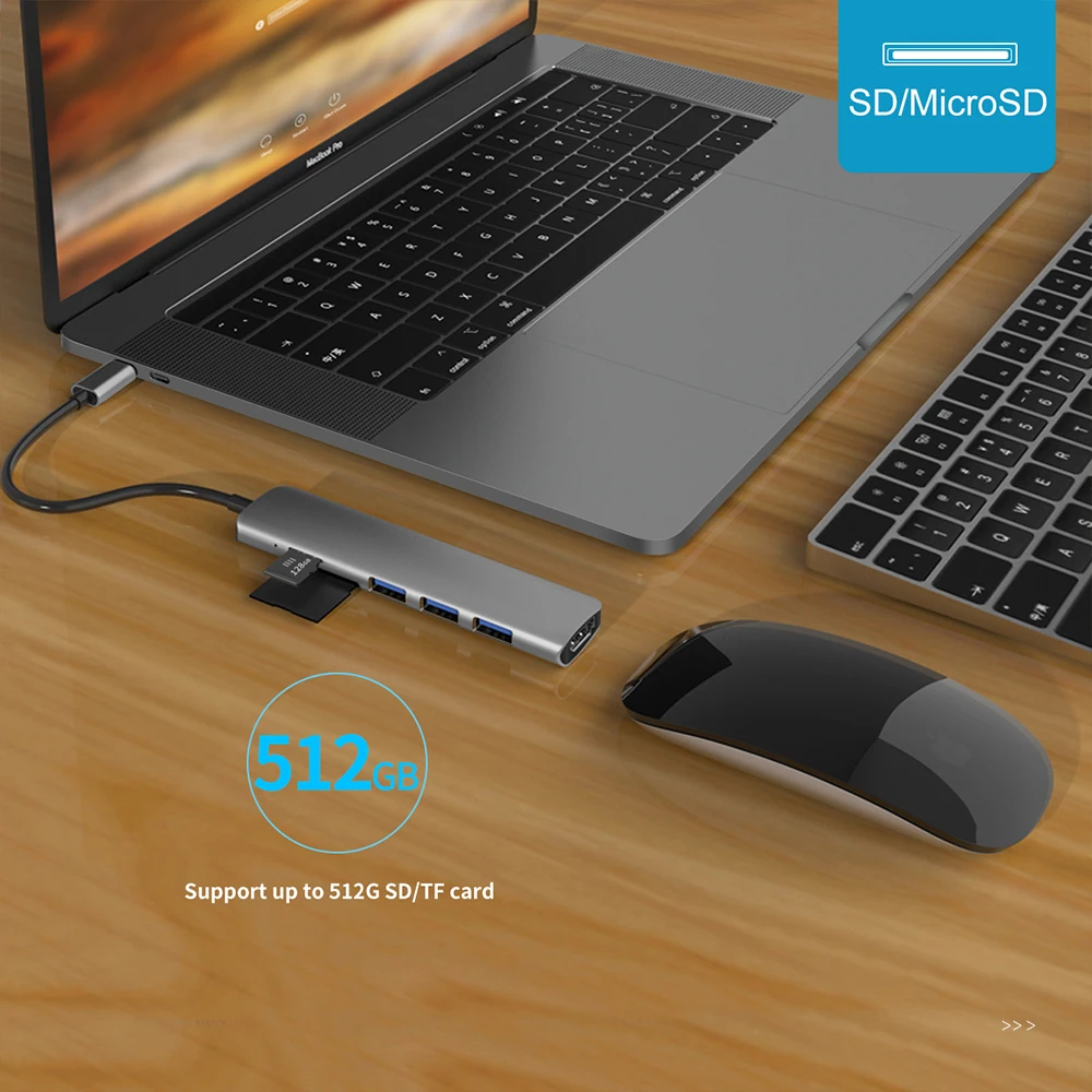 

USB 3.1 Type-C Hub To HDMI Adapter 4K Thunderbolt 3 USB C Hub with Hub 3.0 TF SD Reader Slot PD for MacBook Pro/Air/Huawei Mate