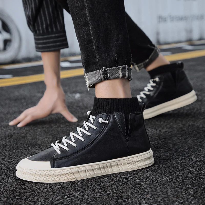 

Boots Men Leather Mens Hightop Shoes High Top Men Fashion Casual Brown Boots For Sneakers Vintage Men's Wear Sport